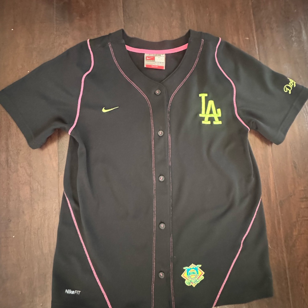 Nike Black Shirt with Pink and Green Details